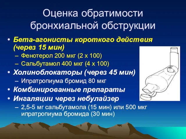 Оценка обратимости бронхиальной обструкции Бета-агонисты короткого действия (через 15 мин)