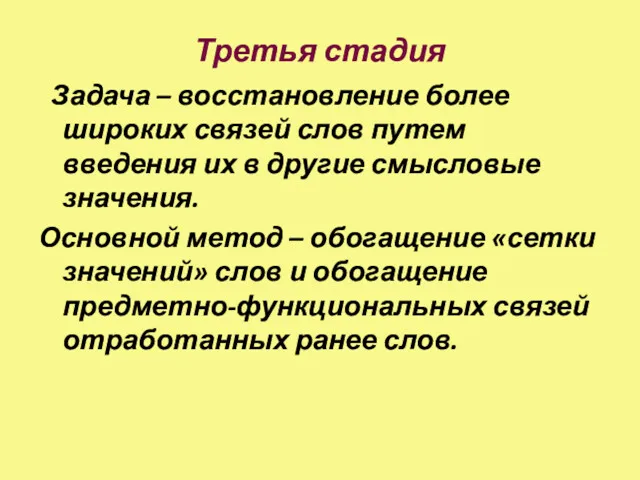 Третья стадия Задача – восстановление более широких связей слов путем