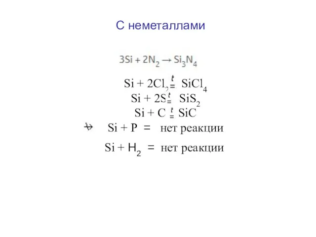 Si + 2Cl2 SiCl4 Si + 2S SiS2 Si +