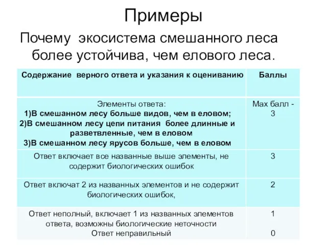 Примеры Почему экосистема смешанного леса более устойчива, чем елового леса.