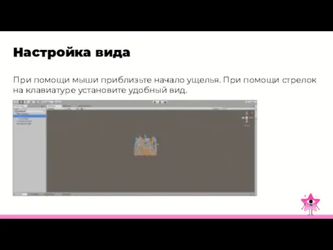 Настройка вида При помощи мыши приблизьте начало ущелья. При помощи стрелок на клавиатуре установите удобный вид.