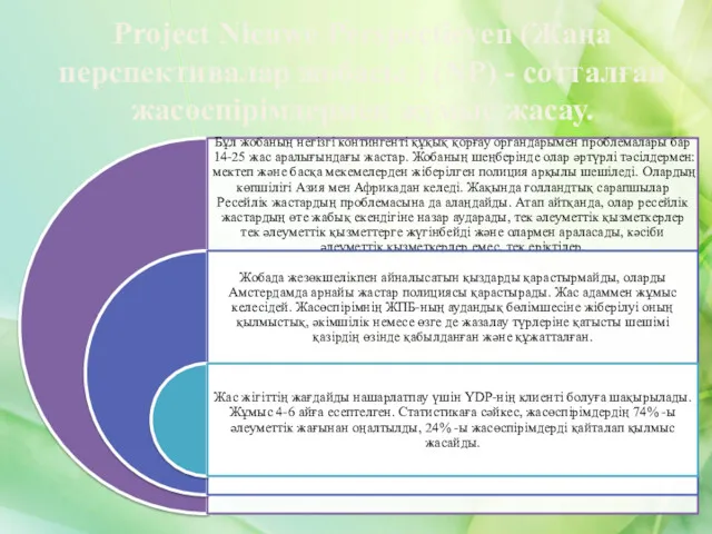 Project Nieuwe Perspectieven (Жаңа перспективалар жобасы ) (NP) - сотталған жасөспірімдермен жұмыс жасау.