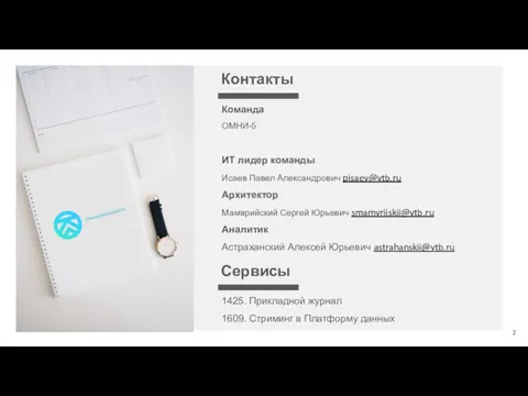 Контакты Команда ОМНИ-5 ИТ лидер команды Исаев Павел Александрович pisaev@vtb.ru