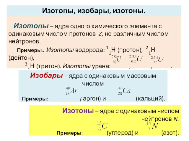 Изотопы, изобары, изотоны.