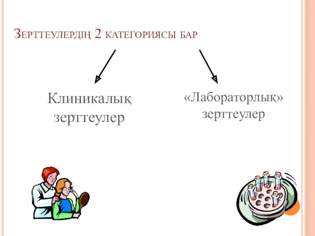 Зерттеулердің 2 категориясы бар Клиникалық зерттеулер «Лабораторлық» зерттеулер