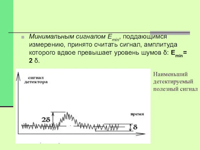 Наименьший детектируемый полезный сигнал Минимальным сигналом Еmin, поддающимся измерению, принято