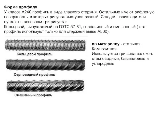 Форма профиля У класса А240 профиль в виде гладкого стержня.