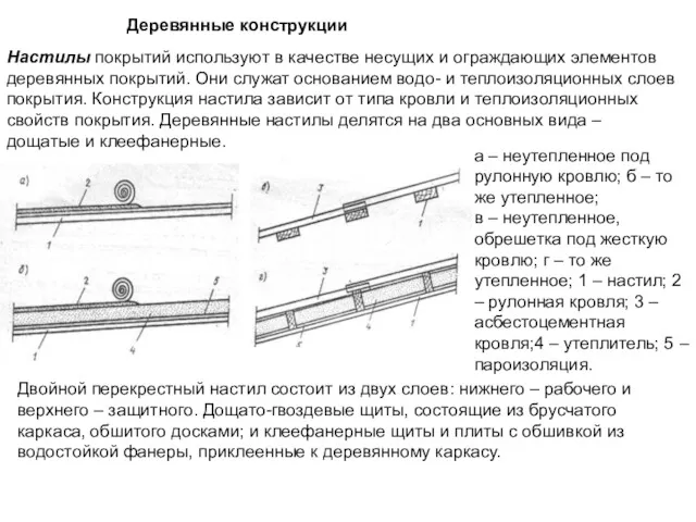 Деревянные конструкции Настилы покрытий используют в качестве несущих и ограждающих