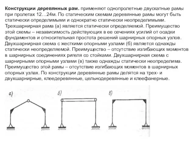 Конструкции деревянных рам. применяют однопролетные двускатные рамы при пролетах 12…24м.