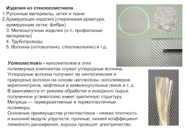 Изделия из стеклопластиков Рулонные материалы, сетки и ткани Армирующие изделия