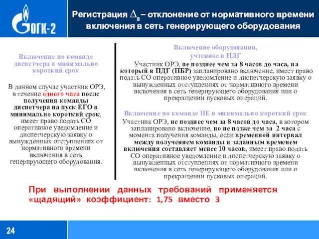 Регистрация ∆8 – отклонение от нормативного времени включения в сеть