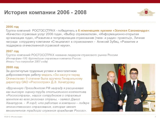 2006 год Группа компаний РОСГОССТРАХ - победитель в 6 номинациях