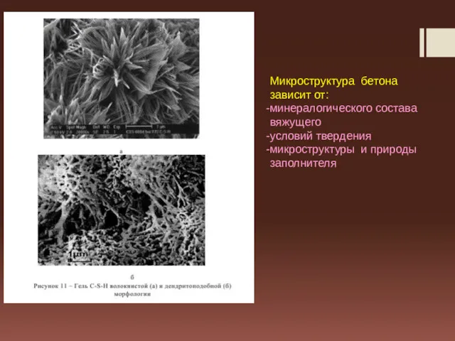 Микроструктура бетона зависит от: минералогического состава вяжущего условий твердения микроструктуры и природы заполнителя