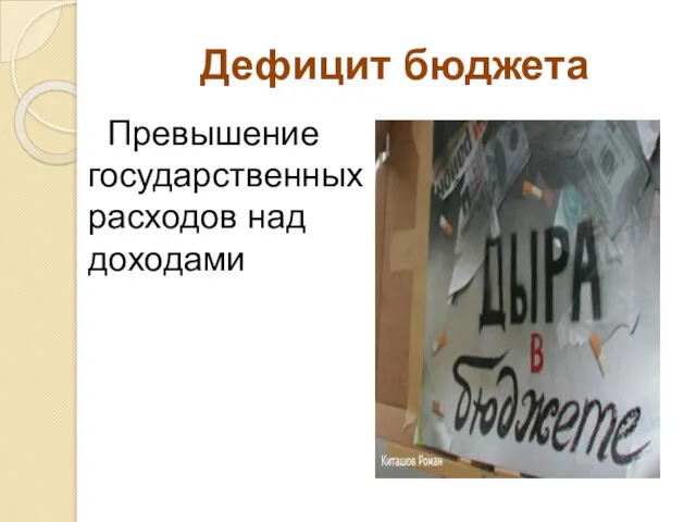 Дефицит бюджета Превышение государственных расходов над доходами