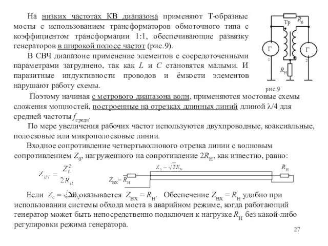 Входное сопротивление четвертьволнового отрезка линии с волновым сопротивлением Z0, нагруженного