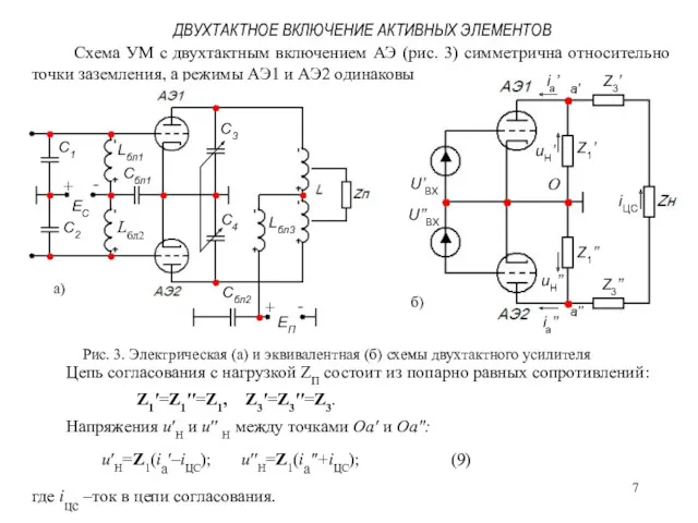 ДВУХТАКТНОЕ ВКЛЮЧЕНИЕ АКТИВНЫХ ЭЛЕМЕНТОВ Схема УМ с двухтактным включением АЭ