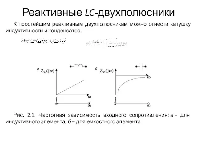 Реактивные LC-двухполюсники К простейшим реактивным двухполюсникам можно отнести катушку индуктивности