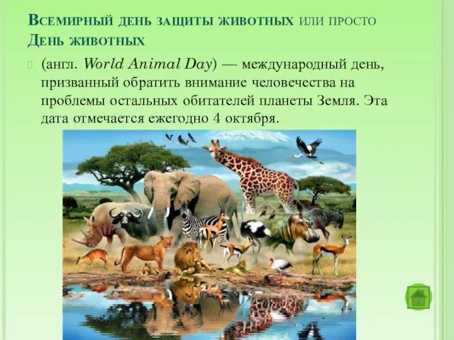 Всемирный день защиты животных или просто День животных (англ. World