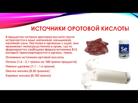 ИСТОЧНИКИ ОРОТОВОЙ КИСЛОТЫ В продуктах питания оротовая кислота часто встречается