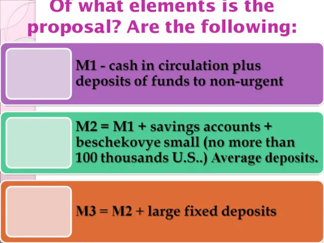 Of what elements is the proposal? Are the following: