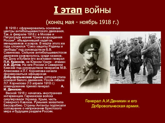 I этап войны (конец мая - ноябрь 1918 г.) В