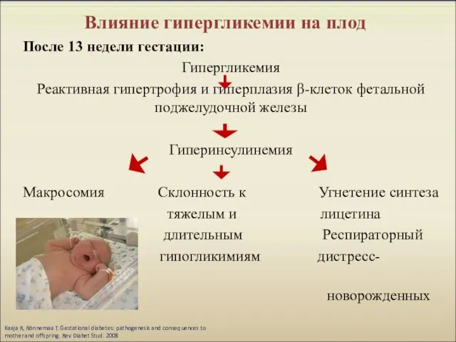 Влияние гипергликемии на плод После 13 недели гестации: Гипергликемия Реактивная