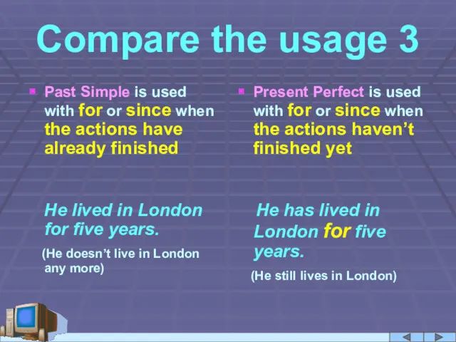 Compare the usage 3 Past Simple is used with for