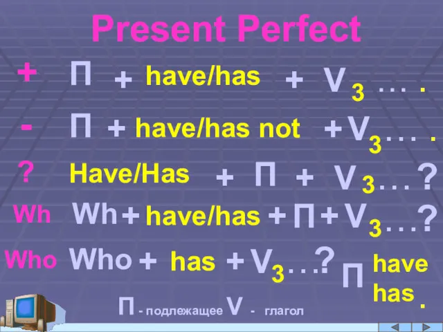 Present Perfect + П + V 3 … - П