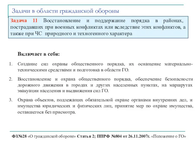 Задачи в области гражданской обороны ФЗ№28 «О гражданской обороне» Статья