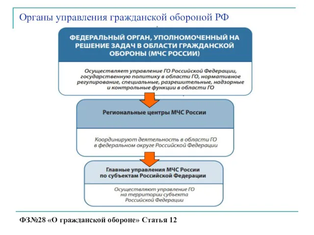 Органы управления гражданской обороной РФ ФЗ№28 «О гражданской обороне» Статья 12