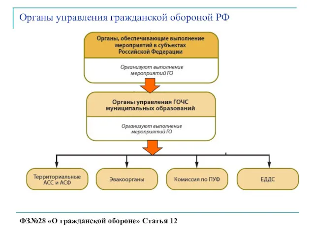 Органы управления гражданской обороной РФ ФЗ№28 «О гражданской обороне» Статья 12