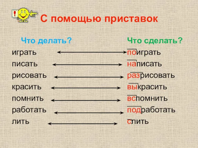 Что сделать? поиграть написать разрисовать выкрасить вспомнить подработать слить С