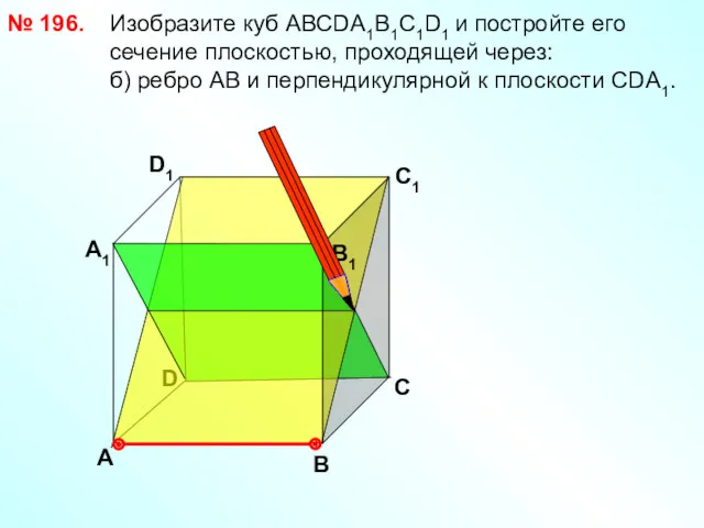 № 196. Изобразите куб АВСDА1В1С1D1 и постройте его сечение плоскостью,