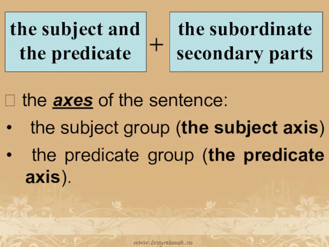 ? the axes of the sentence: the subject group (the