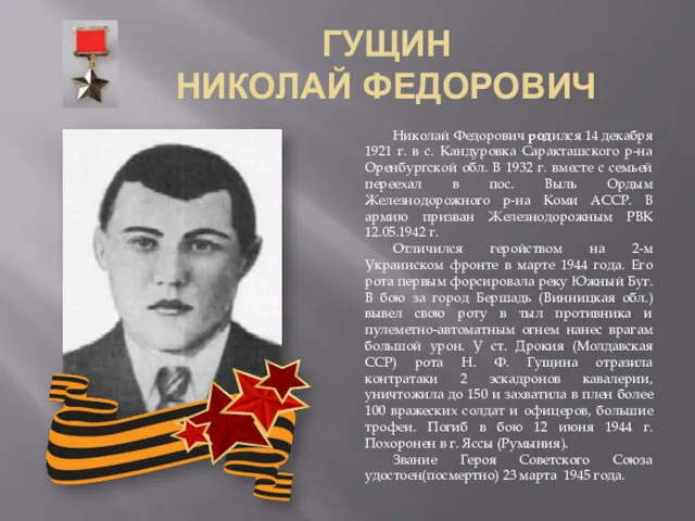 ГУЩИН НИКОЛАЙ ФЕДОРОВИЧ Николай Федорович родился 14 декабря 1921 г.