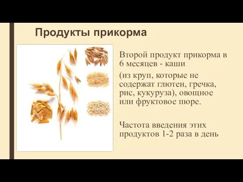 Продукты прикорма Второй продукт прикорма в 6 месяцев - каши