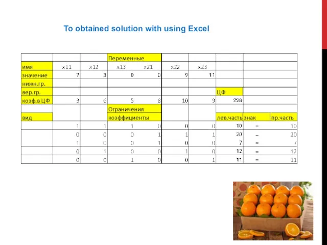 To obtained solution with using Excel