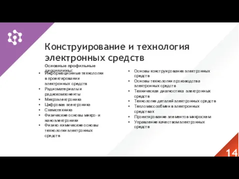 Конструирование и технология электронных средств Основные профильные дисциплины: Информационные технологии