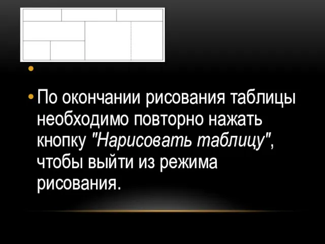 По окончании рисования таблицы необходимо повторно нажать кнопку "Нарисовать таблицу", чтобы выйти из режима рисования.