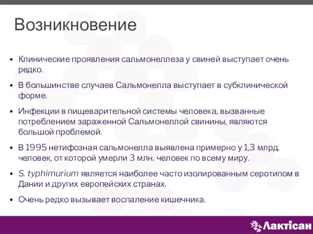 Возникновение Клинические проявления сальмонеллеза у свиней выступает очень редко. В