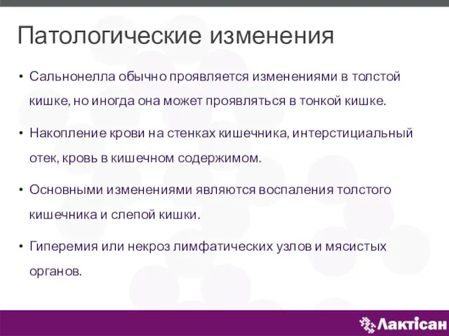 Патологические изменения Сальнонелла обычно проявляется изменениями в толстой кишке, но