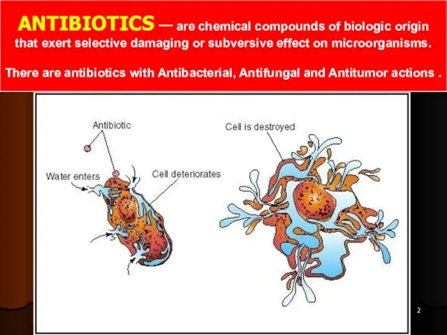 ANTIBIOTICS — are chemical compounds of biologic origin that exert