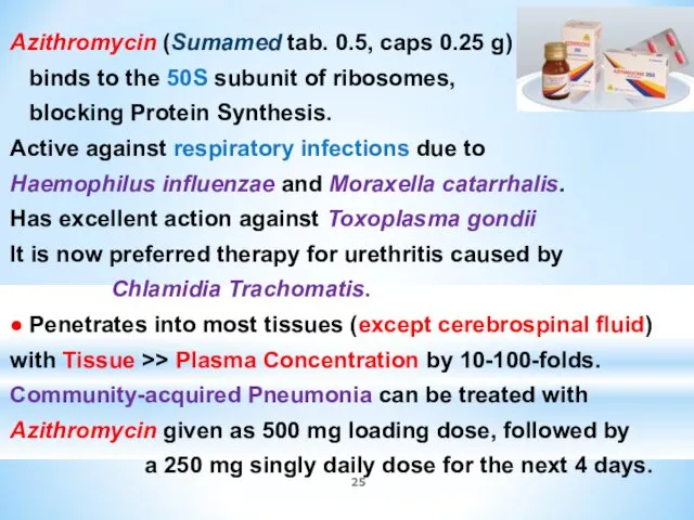 Azithromycin (Sumamed tab. 0.5, caps 0.25 g) binds to the