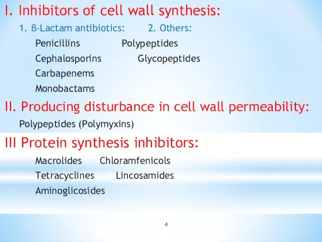 I. Inhibitors of cell wall synthesis: 1. β-Lactam antibiotics: 2.