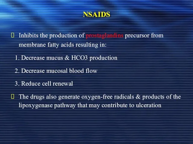 NSAIDS Inhibits the production of prostaglandins precursor from membrane fatty acids resulting in: