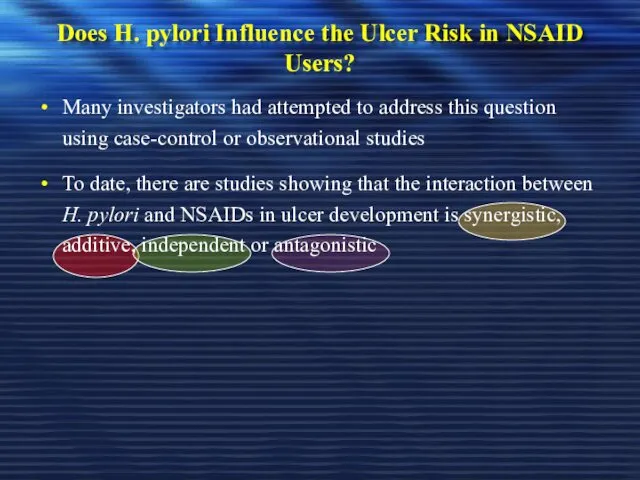 Does H. pylori Influence the Ulcer Risk in NSAID Users? Many investigators had