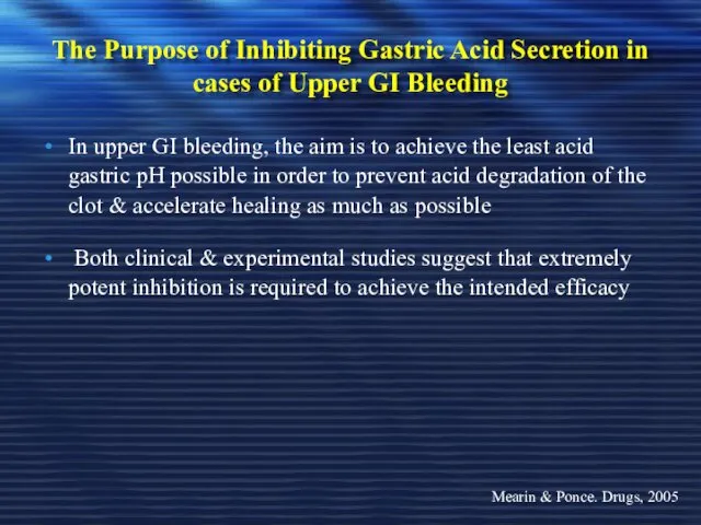 The Purpose of Inhibiting Gastric Acid Secretion in cases of Upper GI Bleeding