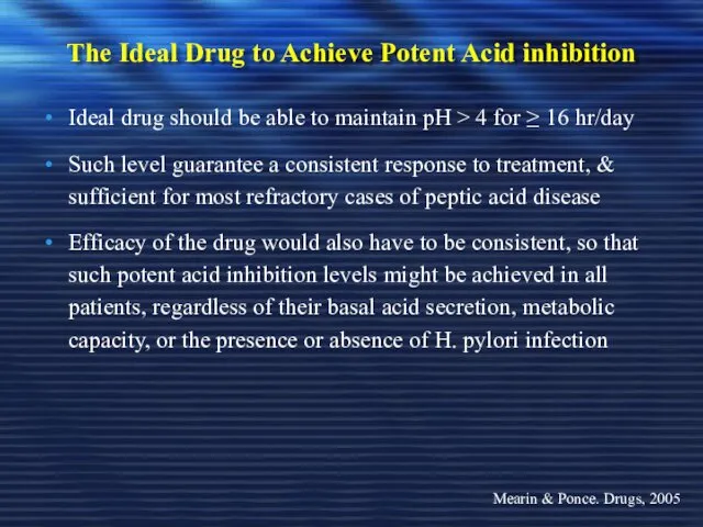 The Ideal Drug to Achieve Potent Acid inhibition Ideal drug