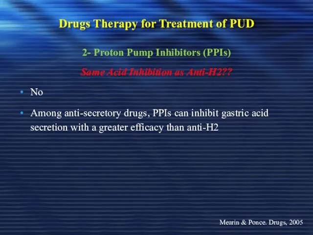 Drugs Therapy for Treatment of PUD 2- Proton Pump Inhibitors (PPIs) Same Acid
