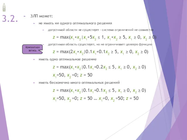 3.2. ЗЛП может: не иметь ни одного оптимального решения допустимой